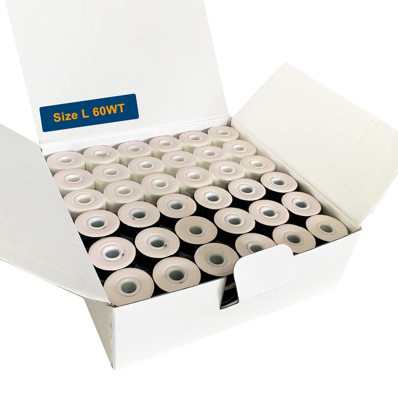 HimaPro 144 Prewound Bobbins for Embroidery Machines Size L (SA155) Cardboard Sided Good for Brother, Babylock, Janome, Bernina, Husqvarna, Pfaff Embroidery Machines Etc (Black & White) - 60 Weight - Image 1